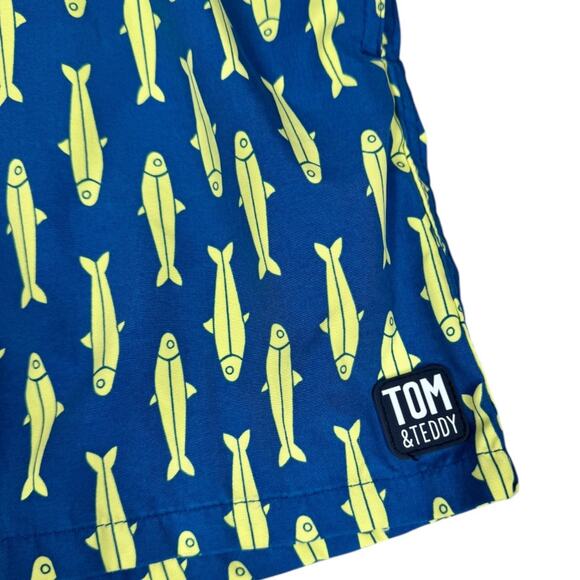 Tom & Teddy Boys Classic Swim Shorts Trunks 9-10 Sardines Print Navy Yellow Fish - Picture 2 of 5
